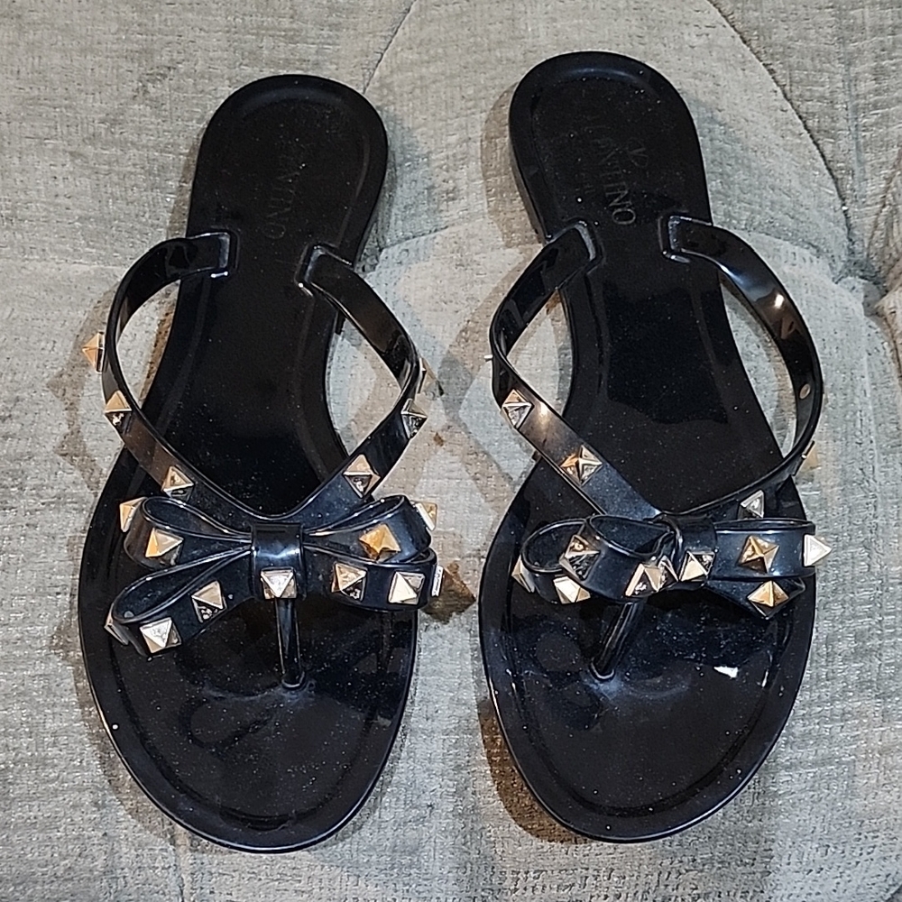 Valentino Gold and Black Studded Sandals